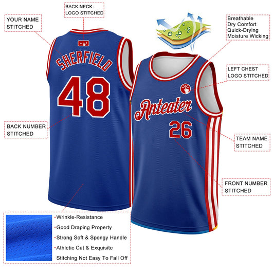 Custom Royal Red-White Side Stripes Authentic City Edition Basketball Jersey - Sky-Custom