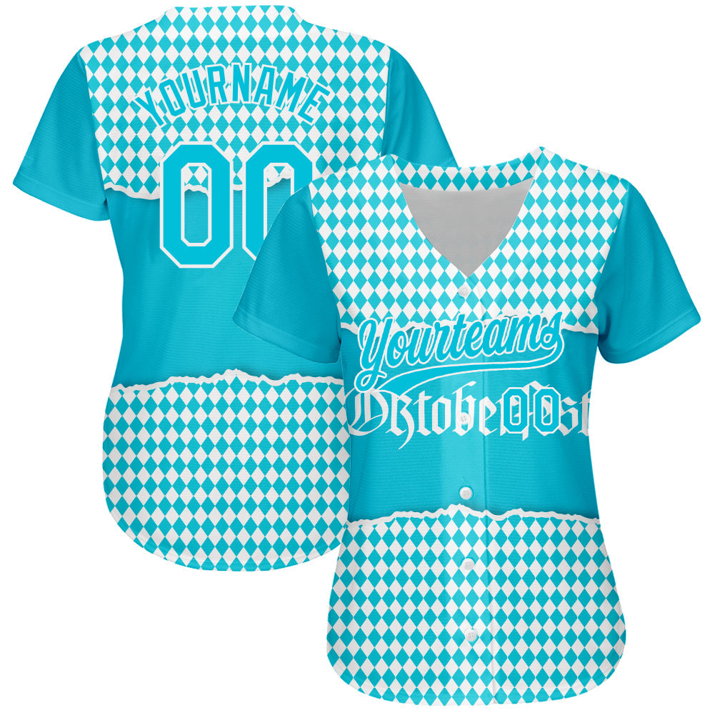 Custom Lakes Blue White 3D Pattern Design Oktoberfest Authentic Baseball Jersey - Sky-Custom