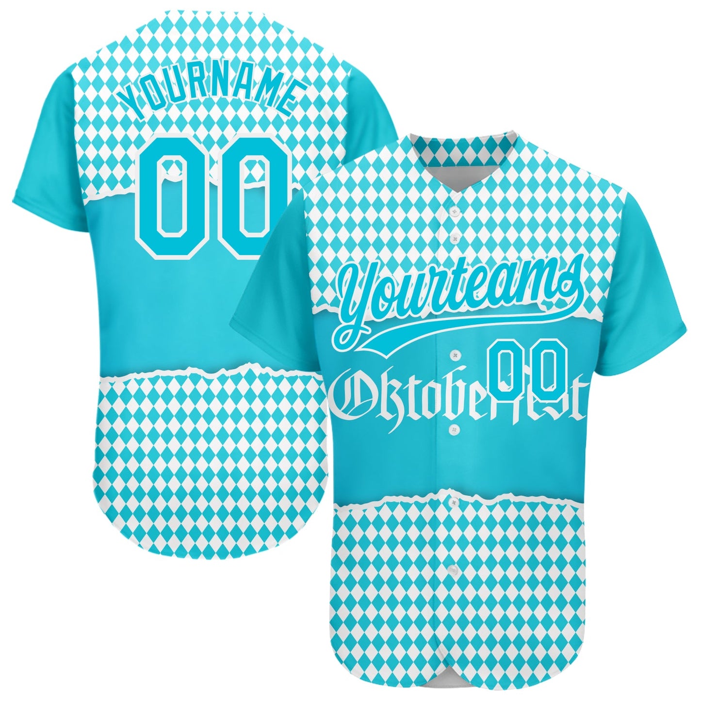 Custom Lakes Blue White 3D Pattern Design Oktoberfest Authentic Baseball Jersey - Sky-Custom