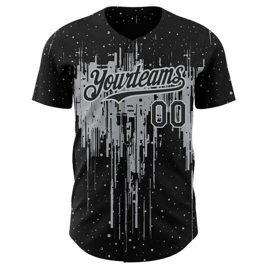 Custom Black Gray 3D Pattern Design Dripping Splatter Art Authentic Baseball Jersey - Sky-Custom