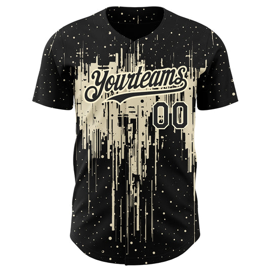 Custom Black Cream 3D Pattern Design Dripping Splatter Art Authentic Baseball Jersey - Sky-Custom