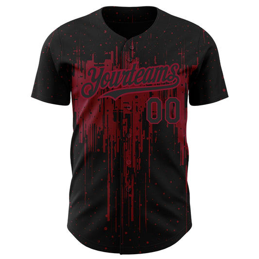 Custom Black Crimson 3D Pattern Design Dripping Splatter Art Authentic Baseball Jersey - Sky-Custom