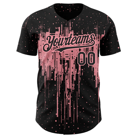 Custom Black Medium Pink 3D Pattern Design Dripping Splatter Art Authentic Baseball Jersey - Sky-Custom