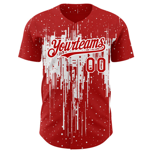Custom Red White 3D Pattern Design Dripping Splatter Art Authentic Baseball Jersey - Sky-Custom