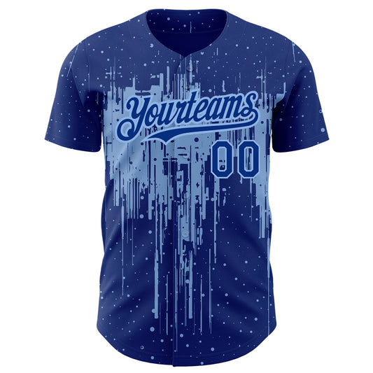 Custom Royal Light Blue 3D Pattern Design Dripping Splatter Art Authentic Baseball Jersey - Sky-Custom