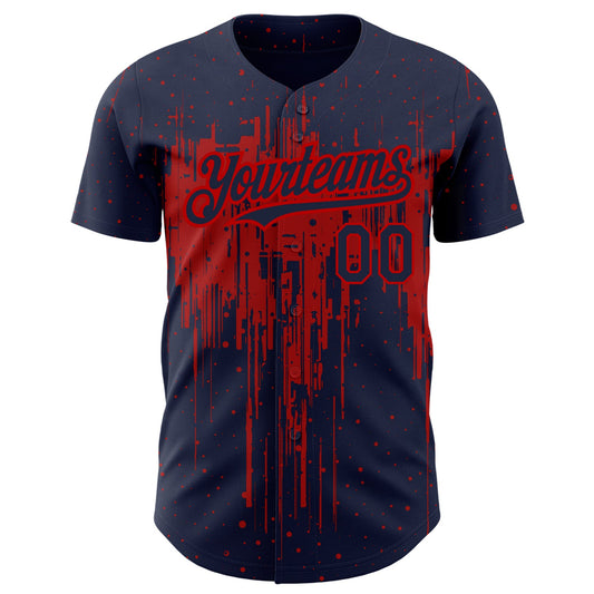 Custom Navy Red 3D Pattern Design Dripping Splatter Art Authentic Baseball Jersey - Sky-Custom