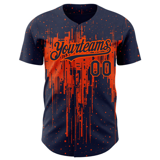 Custom Navy Orange 3D Pattern Design Dripping Splatter Art Authentic Baseball Jersey - Sky-Custom