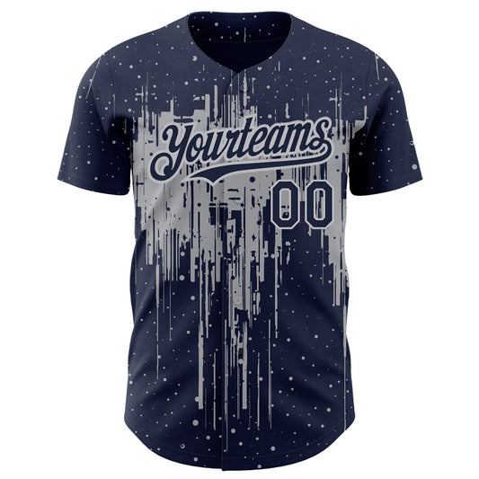 Custom Navy Gray 3D Pattern Design Dripping Splatter Art Authentic Baseball Jersey - Sky-Custom