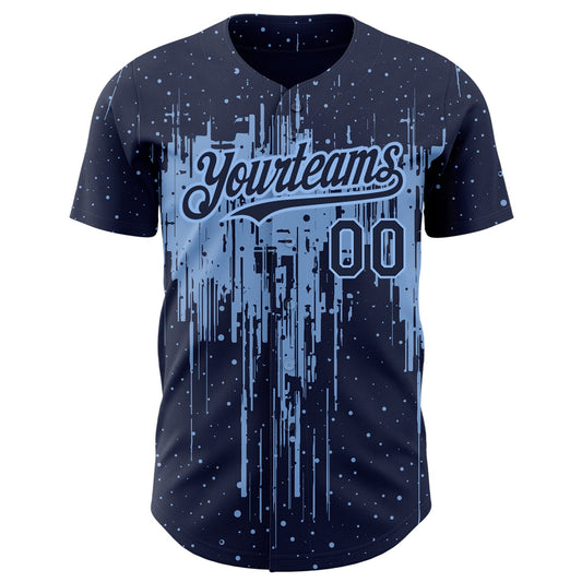 Custom Navy Light Blue 3D Pattern Design Dripping Splatter Art Authentic Baseball Jersey - Sky-Custom