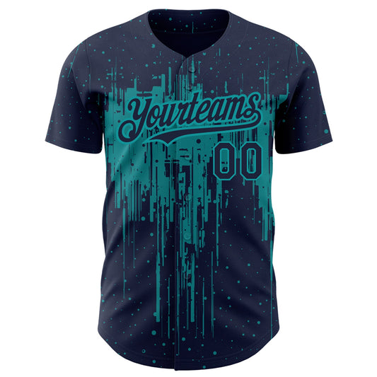 Custom Navy Teal 3D Pattern Design Dripping Splatter Art Authentic Baseball Jersey - Sky-Custom