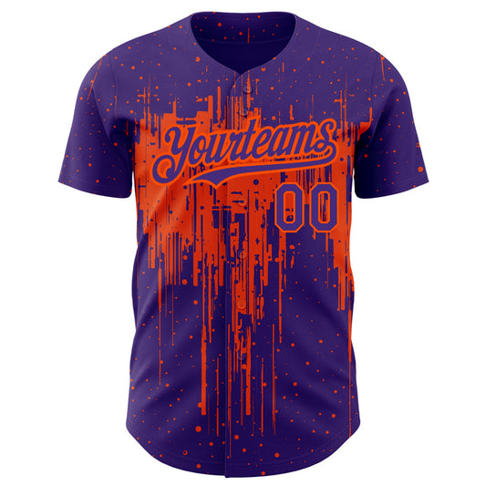 Custom Purple Orange 3D Pattern Design Dripping Splatter Art Authentic Baseball Jersey - Sky-Custom