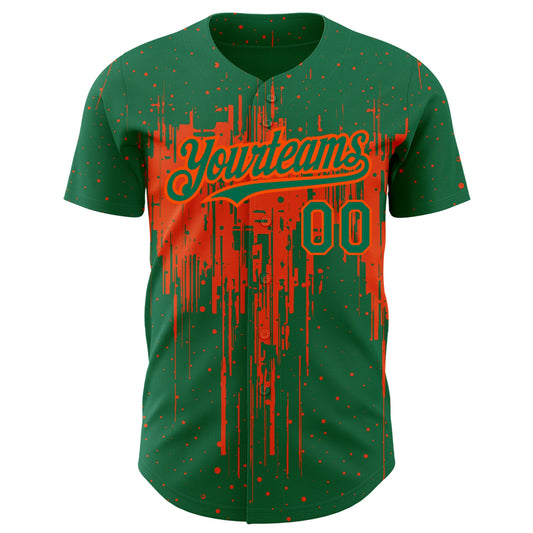 Custom Kelly Green Orange 3D Pattern Design Dripping Splatter Art Authentic Baseball Jersey - Sky-Custom