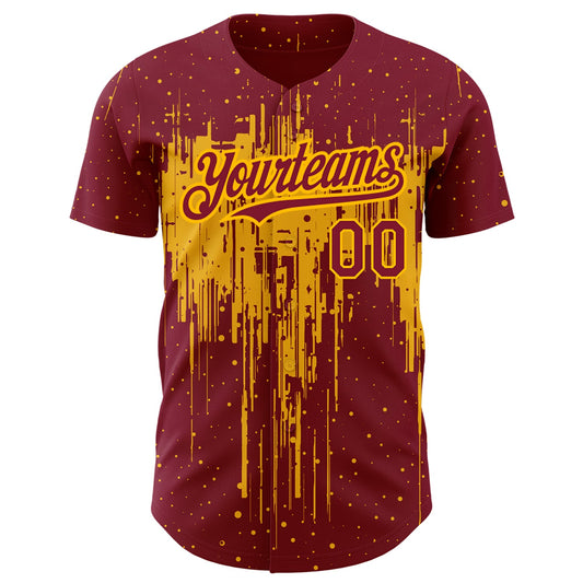 Custom Crimson Gold 3D Pattern Design Dripping Splatter Art Authentic Baseball Jersey - Sky-Custom
