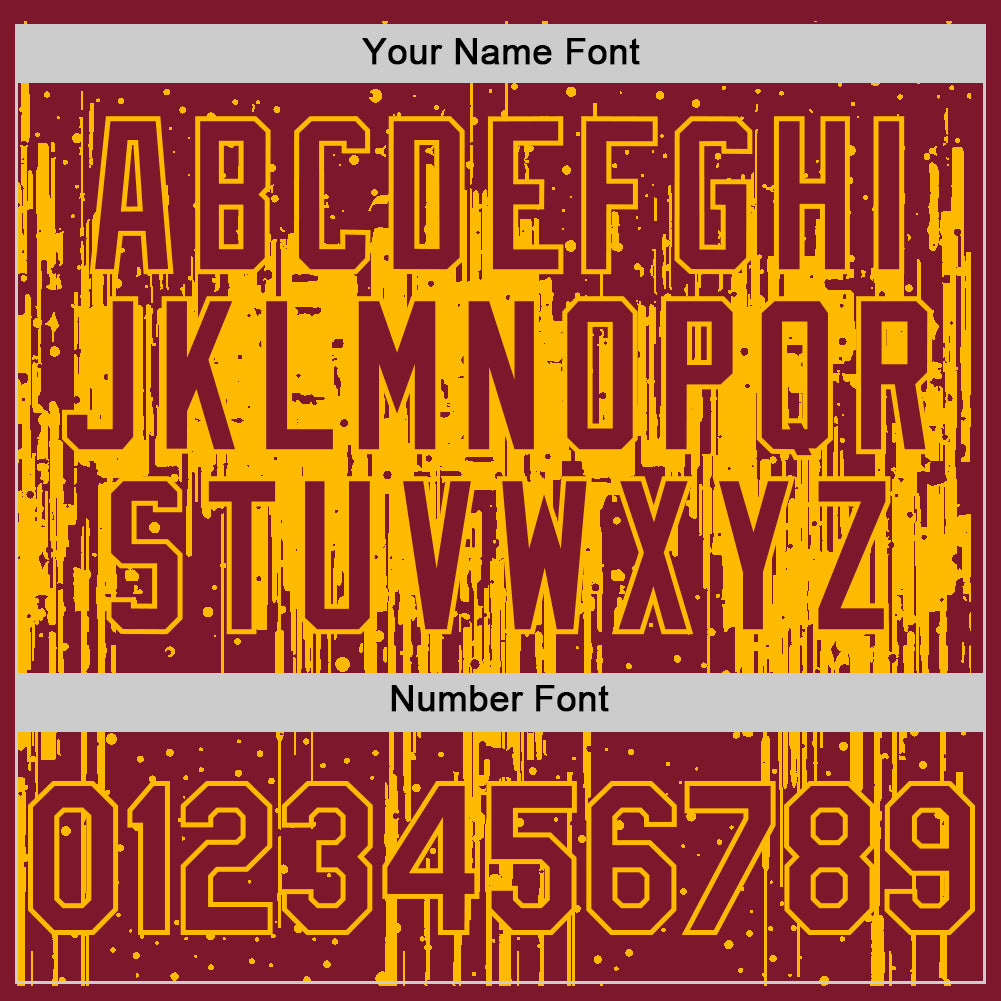 Custom Crimson Gold 3D Pattern Design Dripping Splatter Art Authentic Baseball Jersey - Sky-Custom