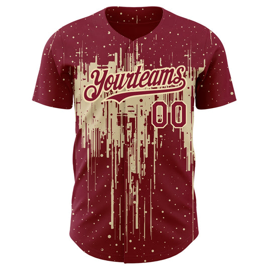 Custom Crimson City Cream 3D Pattern Design Dripping Splatter Art Authentic Baseball Jersey - Sky-Custom