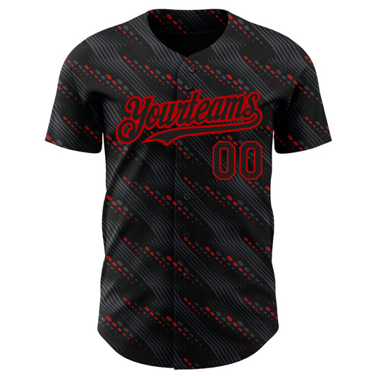 Custom Black Red 3D Pattern Design Slant Lines Authentic Baseball Jersey - Sky-Custom