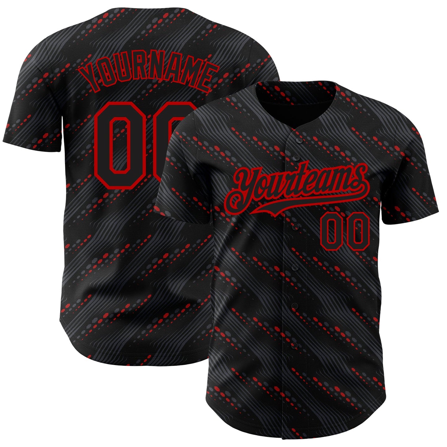 Custom Black Red 3D Pattern Design Slant Lines Authentic Baseball Jersey - Sky-Custom