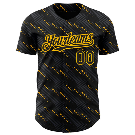 Custom Black Gold 3D Pattern Design Slant Lines Authentic Baseball Jersey - Sky-Custom