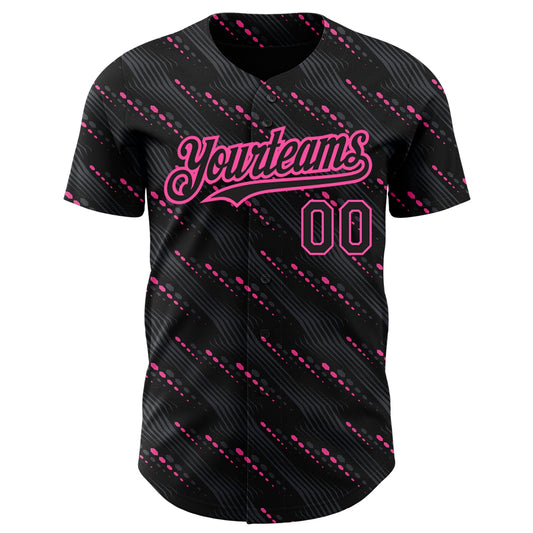 Custom Black Pink 3D Pattern Design Slant Lines Authentic Baseball Jersey - Sky-Custom