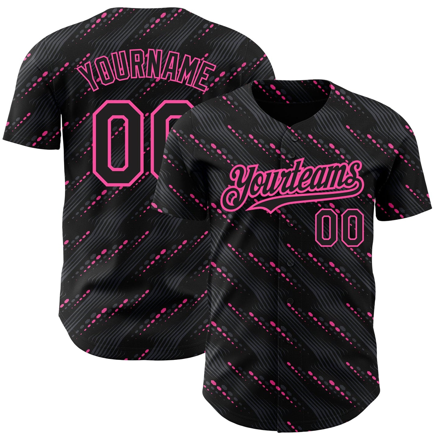 Custom Black Pink 3D Pattern Design Slant Lines Authentic Baseball Jersey - Sky-Custom