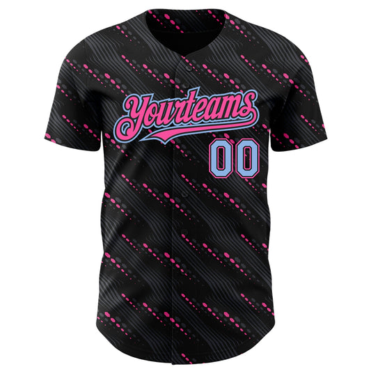 Custom Black Light Blue-Pink 3D Pattern Design Slant Lines Authentic Baseball Jersey - Sky-Custom