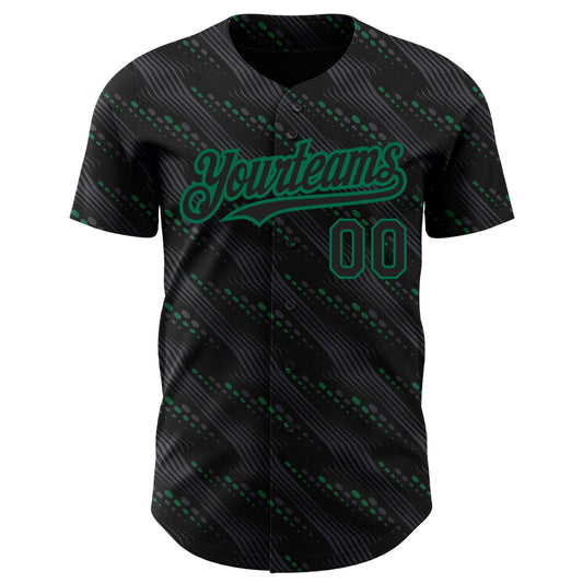 Custom Black Kelly Green 3D Pattern Design Slant Lines Authentic Baseball Jersey - Sky-Custom