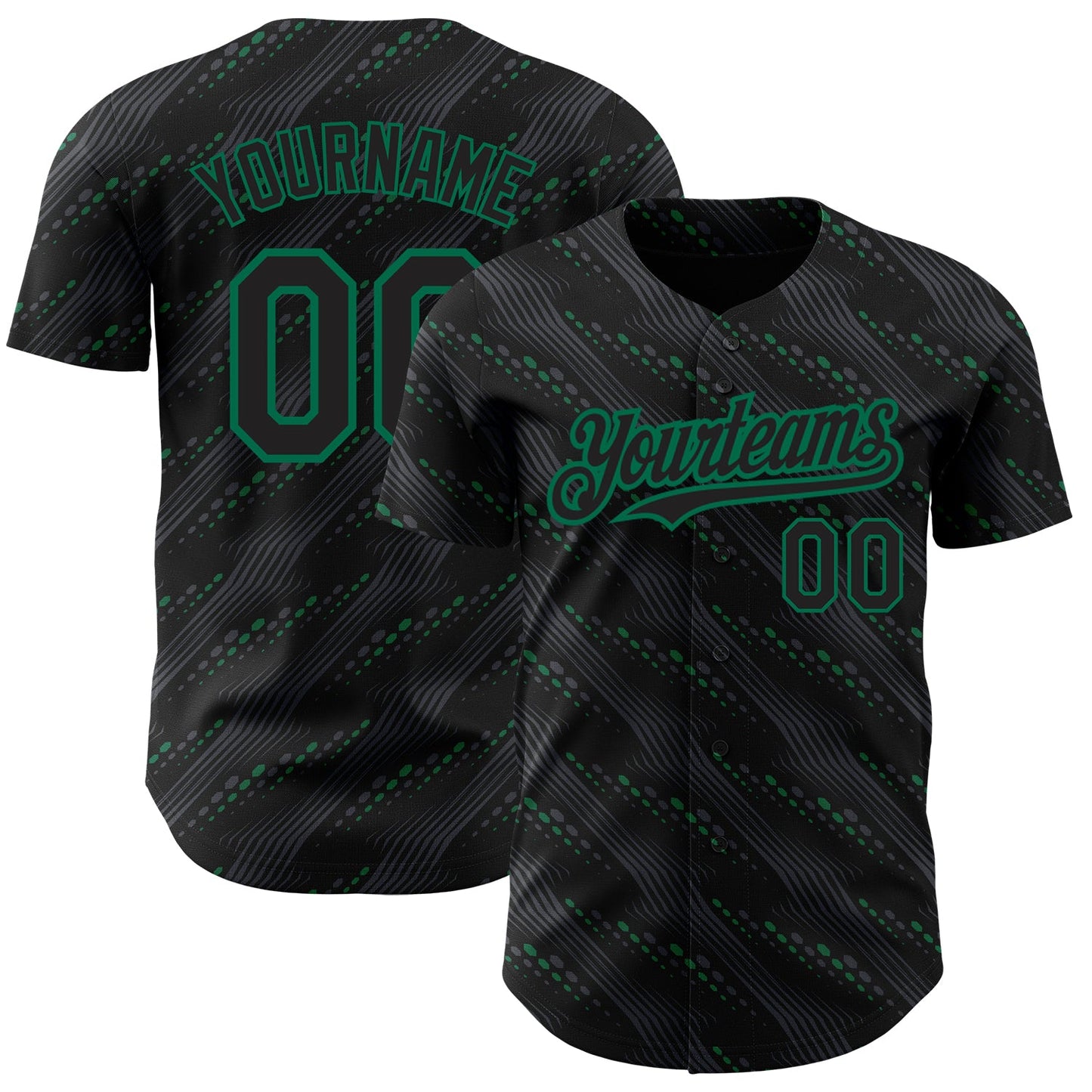 Custom Black Kelly Green 3D Pattern Design Slant Lines Authentic Baseball Jersey - Sky-Custom