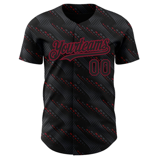 Custom Black Crimson 3D Pattern Design Slant Lines Authentic Baseball Jersey - Sky-Custom