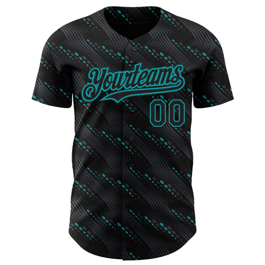 Custom Black Teal 3D Pattern Design Slant Lines Authentic Baseball Jersey - Sky-Custom