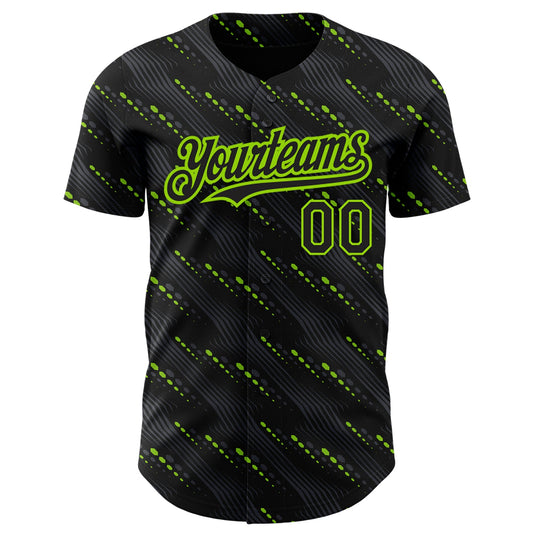 Custom Black Neon Green 3D Pattern Design Slant Lines Authentic Baseball Jersey - Sky-Custom