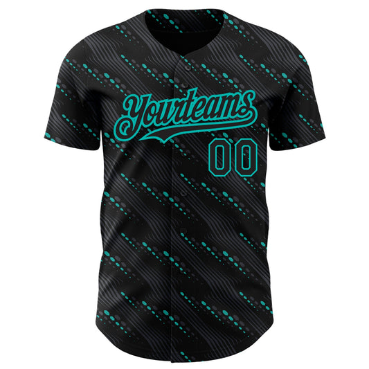 Custom Black Aqua 3D Pattern Design Slant Lines Authentic Baseball Jersey - Sky-Custom