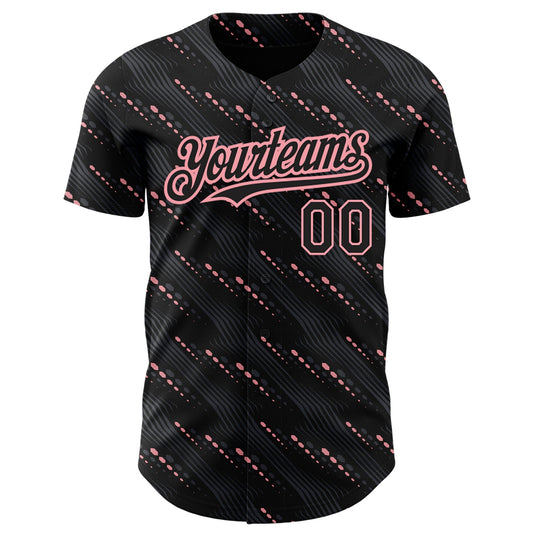 Custom Black Medium Pink 3D Pattern Design Slant Lines Authentic Baseball Jersey - Sky-Custom