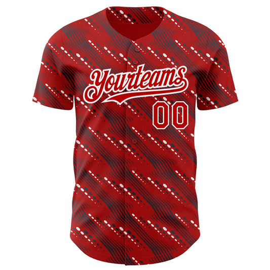 Custom Red White 3D Pattern Design Slant Lines Authentic Baseball Jersey - Sky-Custom