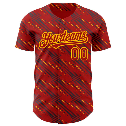 Custom Red Gold 3D Pattern Design Slant Lines Authentic Baseball Jersey - Sky-Custom