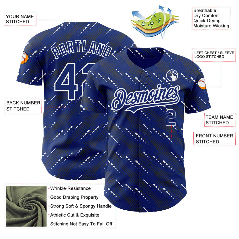 Custom Royal White 3D Pattern Design Slant Lines Authentic Baseball Jersey - Sky-Custom