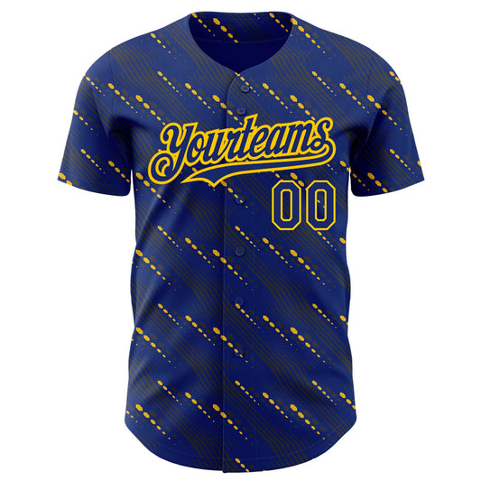Custom Royal Yellow 3D Pattern Design Slant Lines Authentic Baseball Jersey - Sky-Custom