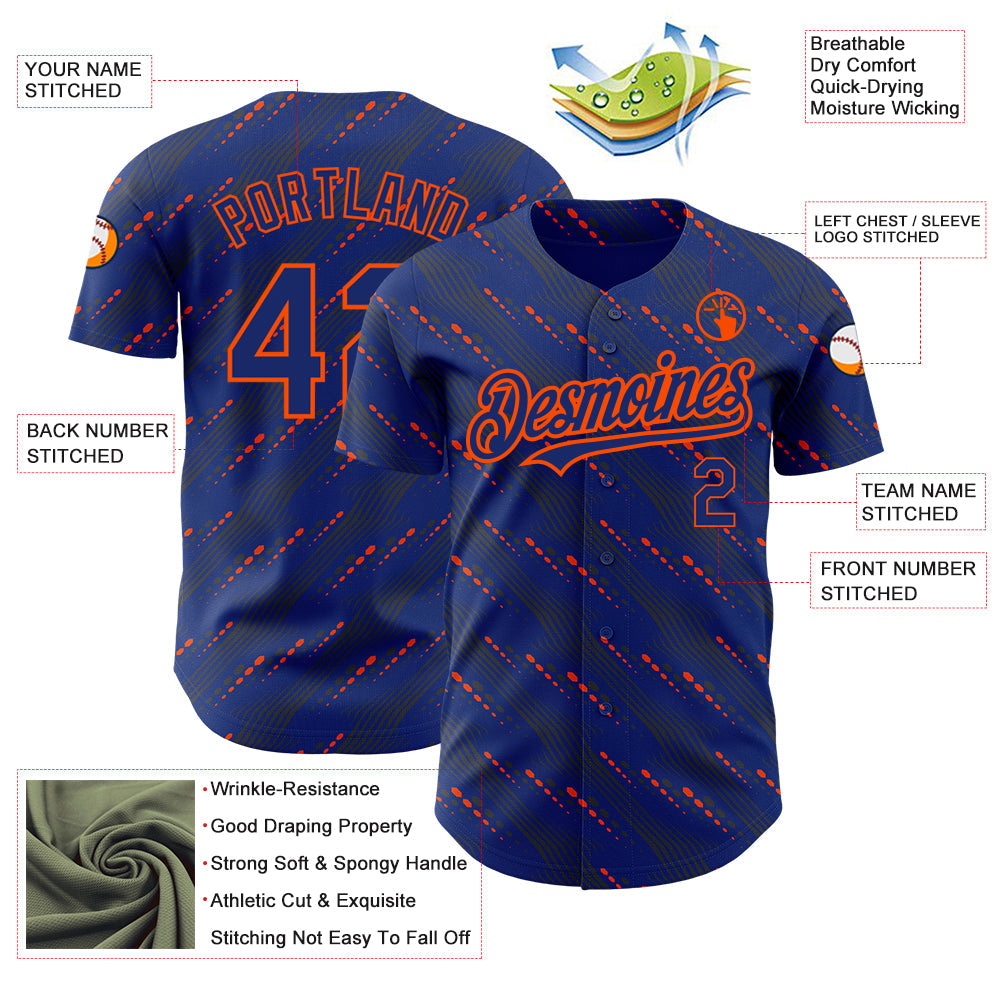 Custom Royal Orange 3D Pattern Design Slant Lines Authentic Baseball Jersey - Sky-Custom