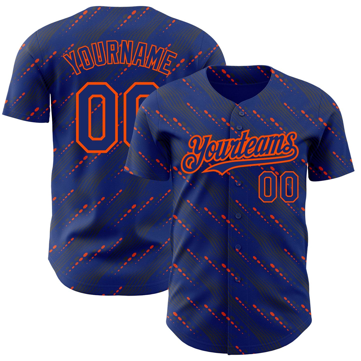 Custom Royal Orange 3D Pattern Design Slant Lines Authentic Baseball Jersey - Sky-Custom