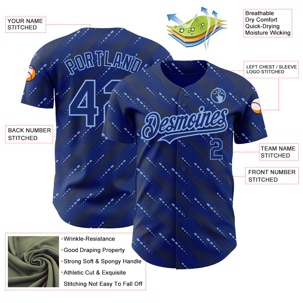 Custom Royal Light Blue 3D Pattern Design Slant Lines Authentic Baseball Jersey - Sky-Custom