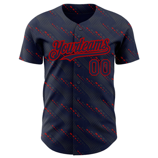 Custom Navy Red 3D Pattern Design Slant Lines Authentic Baseball Jersey - Sky-Custom
