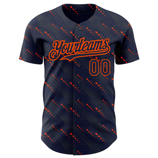 Custom Navy Orange 3D Pattern Design Slant Lines Authentic Baseball Jersey - Sky-Custom