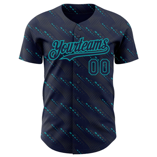 Custom Navy Teal 3D Pattern Design Slant Lines Authentic Baseball Jersey - Sky-Custom