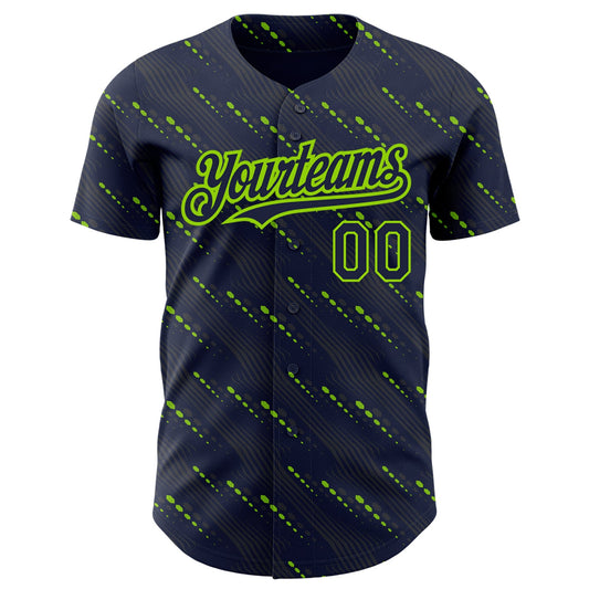Custom Navy Neon Green 3D Pattern Design Slant Lines Authentic Baseball Jersey - Sky-Custom