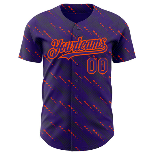 Custom Purple Orange 3D Pattern Design Slant Lines Authentic Baseball Jersey - Sky-Custom