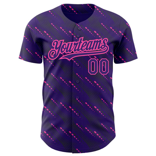 Custom Purple Pink 3D Pattern Design Slant Lines Authentic Baseball Jersey - Sky-Custom