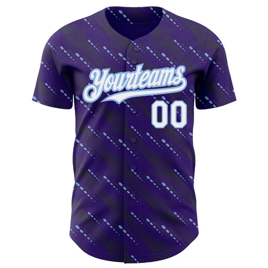 Custom Purple White-Light Blue 3D Pattern Design Slant Lines Authentic Baseball Jersey - Sky-Custom