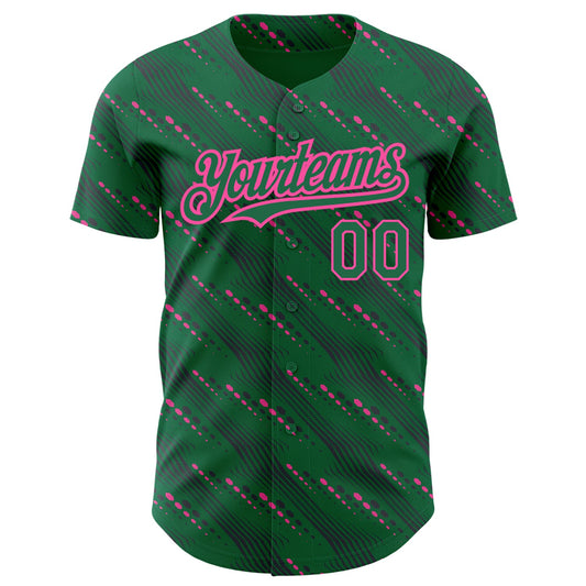 Custom Kelly Green-Pink 3D Pattern Design Slant Lines Authentic Baseball Jersey - Sky-Custom