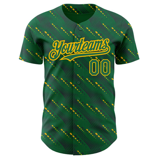Custom Kelly Green-Gold 3D Pattern Design Slant Lines Authentic Baseball Jersey - Sky-Custom