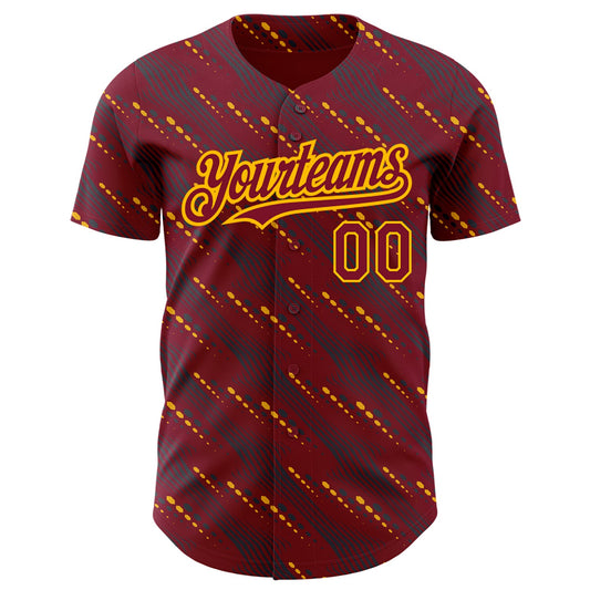 Custom Crimson Gold 3D Pattern Design Slant Lines Authentic Baseball Jersey - Sky-Custom