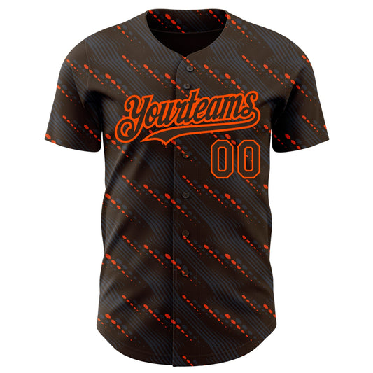 Custom Brown Orange 3D Pattern Design Slant Lines Authentic Baseball Jersey - Sky-Custom